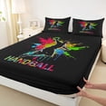 thumbnail image 4 of Castle Fairy Handball Print Queen Sheets 4 Pieces, Sport Theme Splash Queen Sheet Sets, Black Red Green,1 Fitted Sheet, 1 Flat Sheet and 2 Pillowcases, 4 of 6