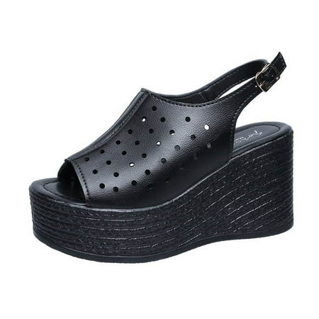 

Womens Sandals Summer Hollow Thick Soled Wedge Heel Lightweight Platform Soled Women s Sandals Orthopedic Sandals for Women Summer Sandals for Women 2024(Color:Black Size:US 8.5)