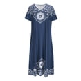 thumbnail image 4 of Levmjia Womens Floral Printed Dress V Neck Casual Short Sleeve A Line Midi Slit Summer Comfortable Stretch Vacation Beach Office, 4 of 6