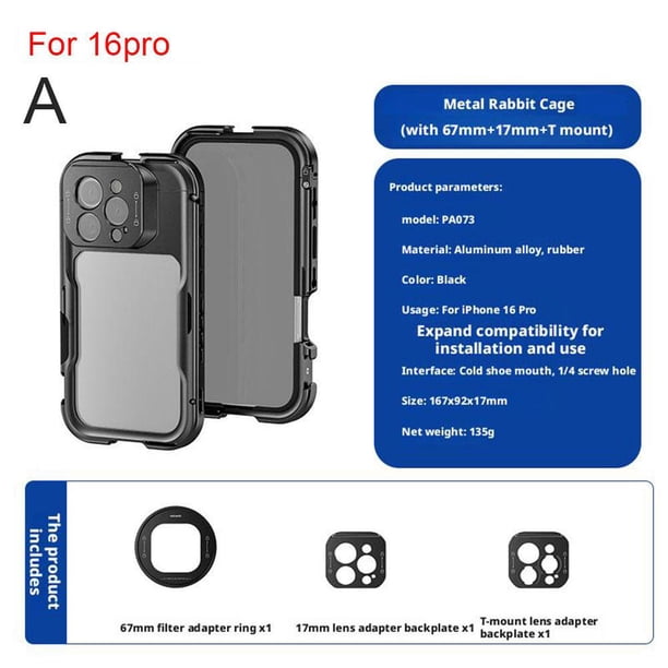 Jaula para iPhone 16 Pro/Pro Max, estabilizador de video de liberación rápida D5 M8B1