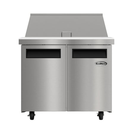 36 in. Commercial 2-Door Refrigerated Mega Salad and Sandwich Prep Table, 15 Pan Capacity and 11 Cu. Ft. of Storage in Stainless-Steel (KM-MPTR36-2D)