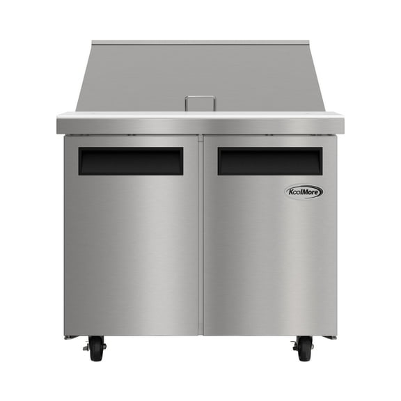 36 in. Commercial 2-Door Refrigerated Mega Salad and Sandwich Prep Table, 15 Pan Capacity and 11 Cu. Ft. of Storage in Stainless-Steel (KM-MPTR36-2D)