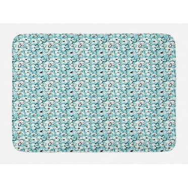 Floral Bath Mat, Random Scribbles of Flower Motifs Paintbrush Strokes, Plush Bathroom Decor Mat with Non Slip Backing, 29.5" X 17.5", Turquoise Sky Blue, by Ambesonne