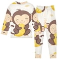 thumbnail image 2 of Cute Monkey Eat Bananas Leaves Cotton Pajama Set Long Sleeve Top and Pants Sleepwear Unisex 3T, 2 of 7