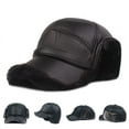 thumbnail image 1 of Mens‘ Leather Hat Winter Warm Trapper Outdoor Hunting Ear Flap Baseball Cap With Brim, 1 of 12