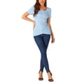 thumbnail image 2 of INSPIRE CHIC Knit Tops for Women's Short Sleeve Irregular Neck Ruched Side Blouse XL Blue, 2 of 4