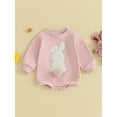 thumbnail image 2 of Arvbitana Baby Girls Boys Sweatshirt Romper Long Sleeve Fuzzy Bunny Embroidery Jumpsuit Casual Crew Neck Bodysuit Newborn Infant Cute Clothes 6M 12M 18M 24M, 2 of 9