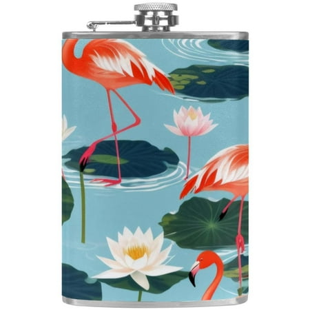

josid Flamingo Pattern 3.6x6in Stainless Steel Small Flask Leak-Proof Stainless Steel Construction Wrapped in Premium Two-Layer Leather Nano-Printed Design 227ml Capacity