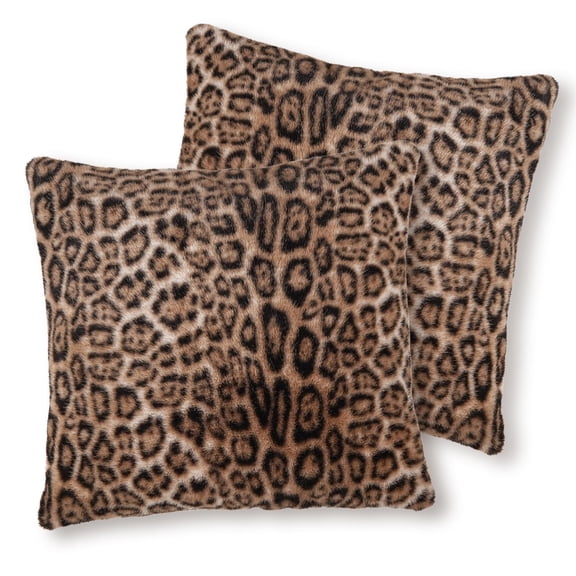 Two high-density faux rabbit fur pillowcases, ultra-soft and fluffy decorative pillowcases, leopard print brown decorative pillow (pillow insert not included).