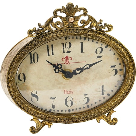 Creative Co-Op Distressed Pewter Mantel Clock, Cream