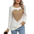 thumbnail image 2 of Women's Heart Pattern Knit Sweater, Long Sleeve Crew Neck Pullover, Soft Cozy Cable Knit Jumper for Fall and Winter, 2 of 7