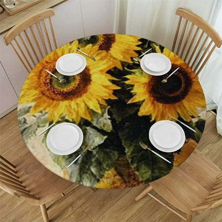 

Autua Sunflowers Round Tablecloth Stain Resistant Washable Perfect for Indoor Outdoor Dining Wedding Parties with Elastic Edge 100% Polyester Fiber 42 -46