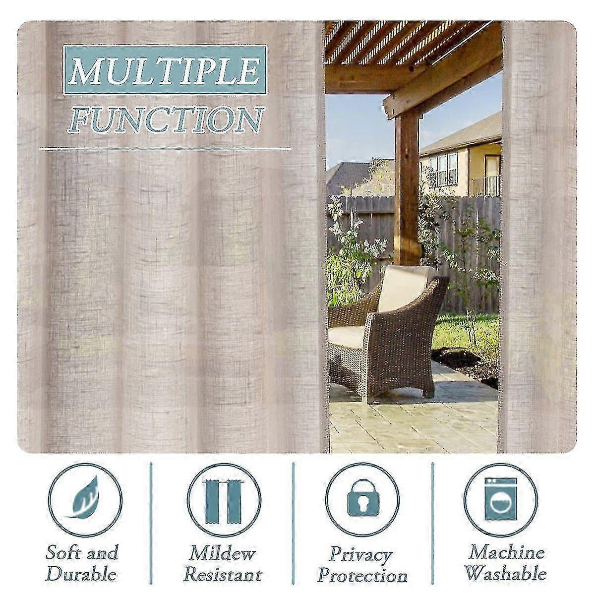 Outdoor linen sheer curtains for patio waterproof with detachable self-stick, natural