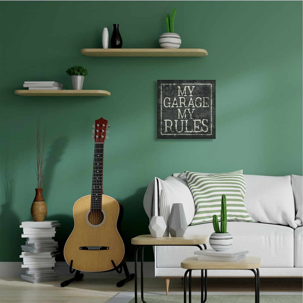 Stupell Industries Distressed 'My Garage My Rules' Phrase Black White Designed by Misty Michelle
