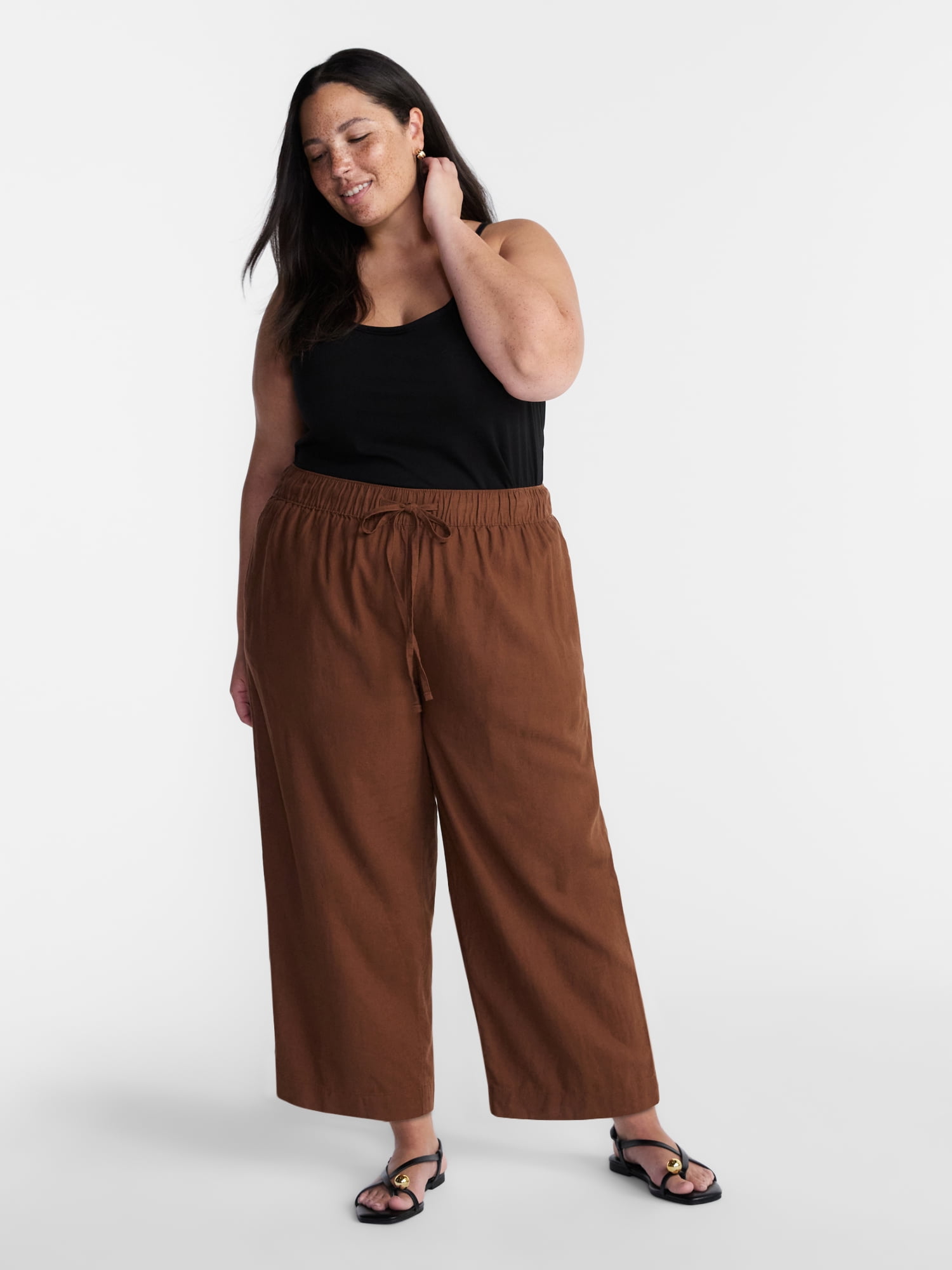 Terra & Sky Women’s Plus Cropped Linen Blend Pants, 27” Inseam, Sizes 0X-5X
