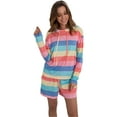thumbnail image 3 of Casual Long Sleeve PJ Set For women Round Neck Rainbow Printed Lounge Wear Ladies Striped Stitching Hooded Pajama Sleepwear Nightwear Set With Pockets Oversize 5XL, 3 of 8