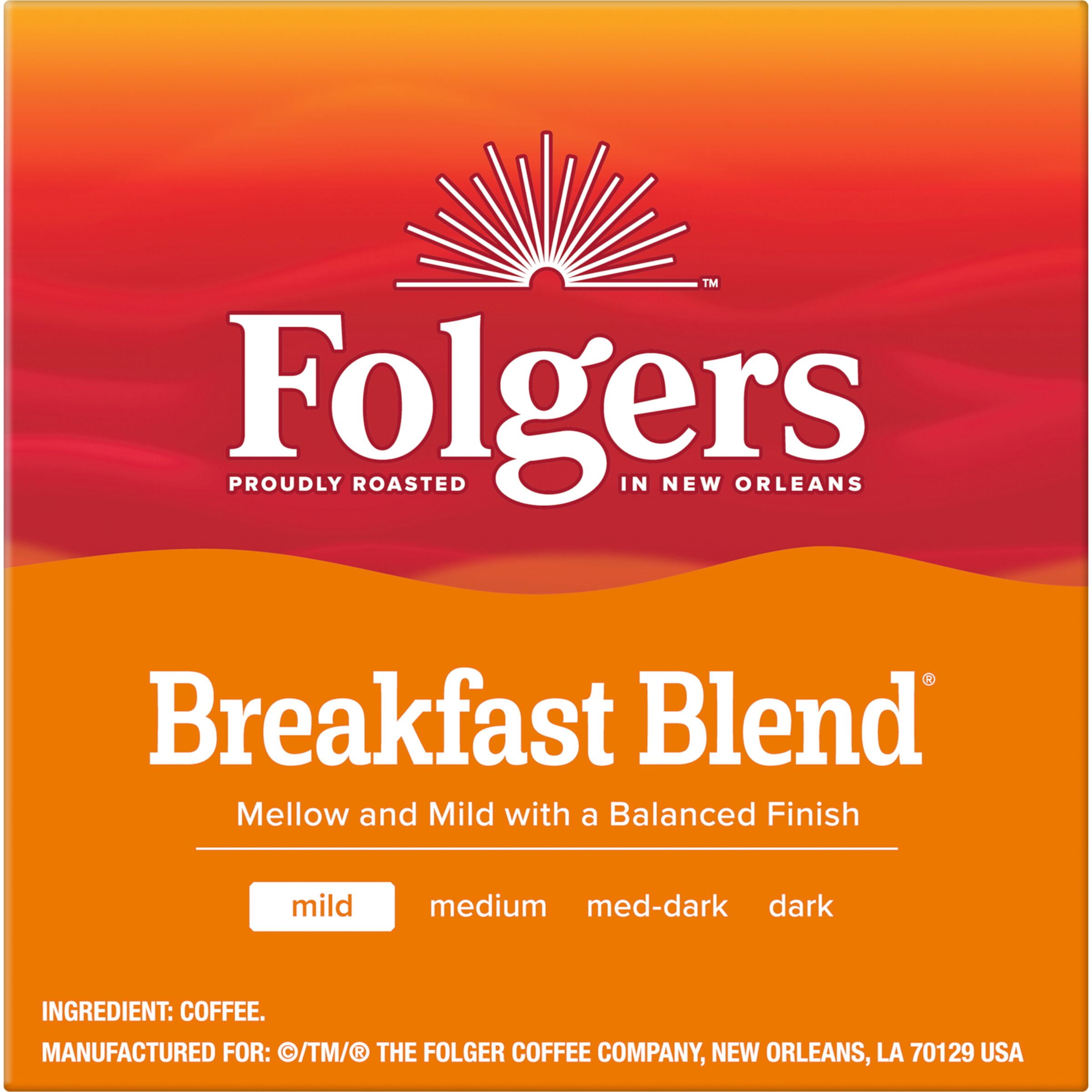 (72 Count) Folgers Breakfast Blend, Mild Roast, K-Cup Coffee Pods