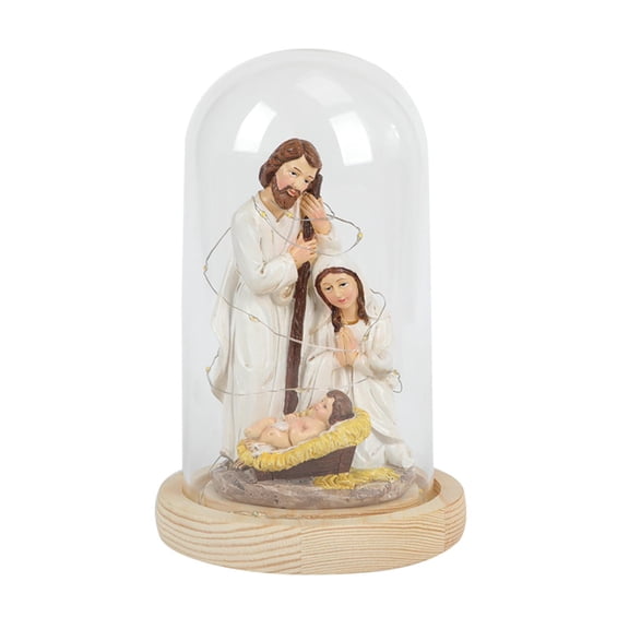Christmas Nativity Scene Resin Ornament LED Lighted Decorative Collectible Artwork for Tabletop Office Bedroom