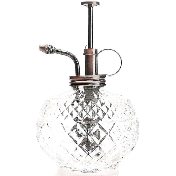 Plant Mister- Clear Color Glass Bottle & Brass Sprayer (Antique Copper)