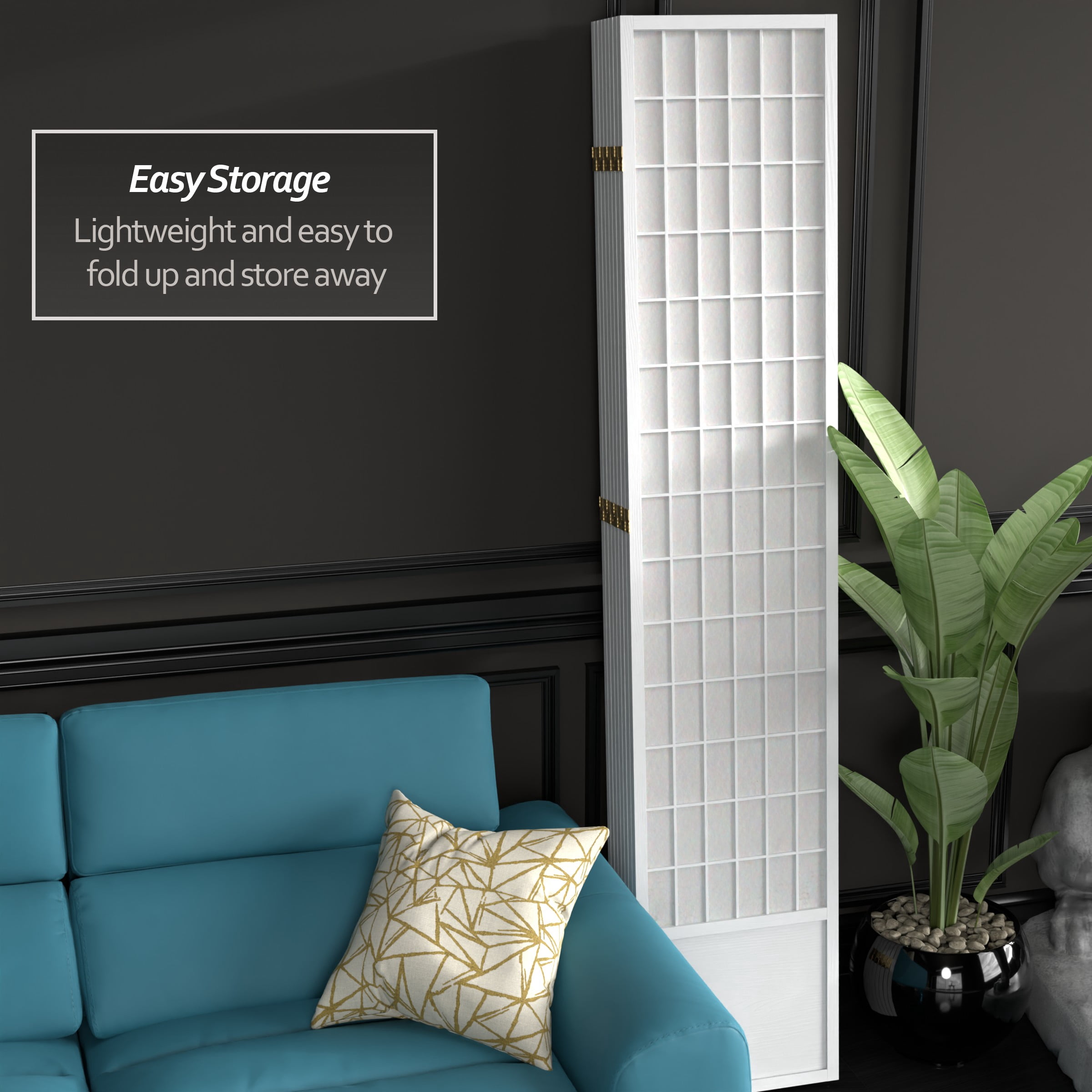 Red Lantern 7 ft. Tall Window Pane Shoji Screen - White - 8 Panels