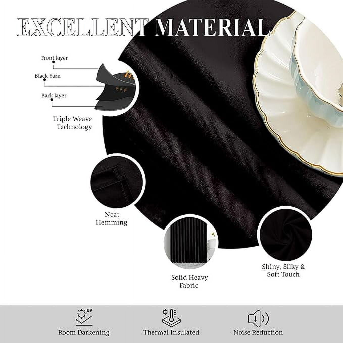 Homi Drapes Triple Pinch Pleated Blackout Curtains Thermal Insulated Room Darkening Drapes for Bedroom/Livingroom Along with 2 Panels,Tiebacks,Hooks (Black, 30"x63")