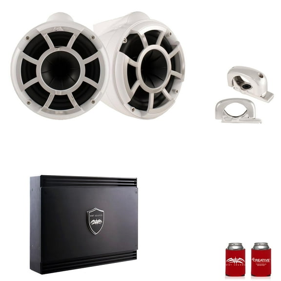Wet Sounds REV10W-FC White REV 10 Fixed Clamp Tower Speakers with Wet Sounds SDX2 1250 Watt 2-channel Amplifier