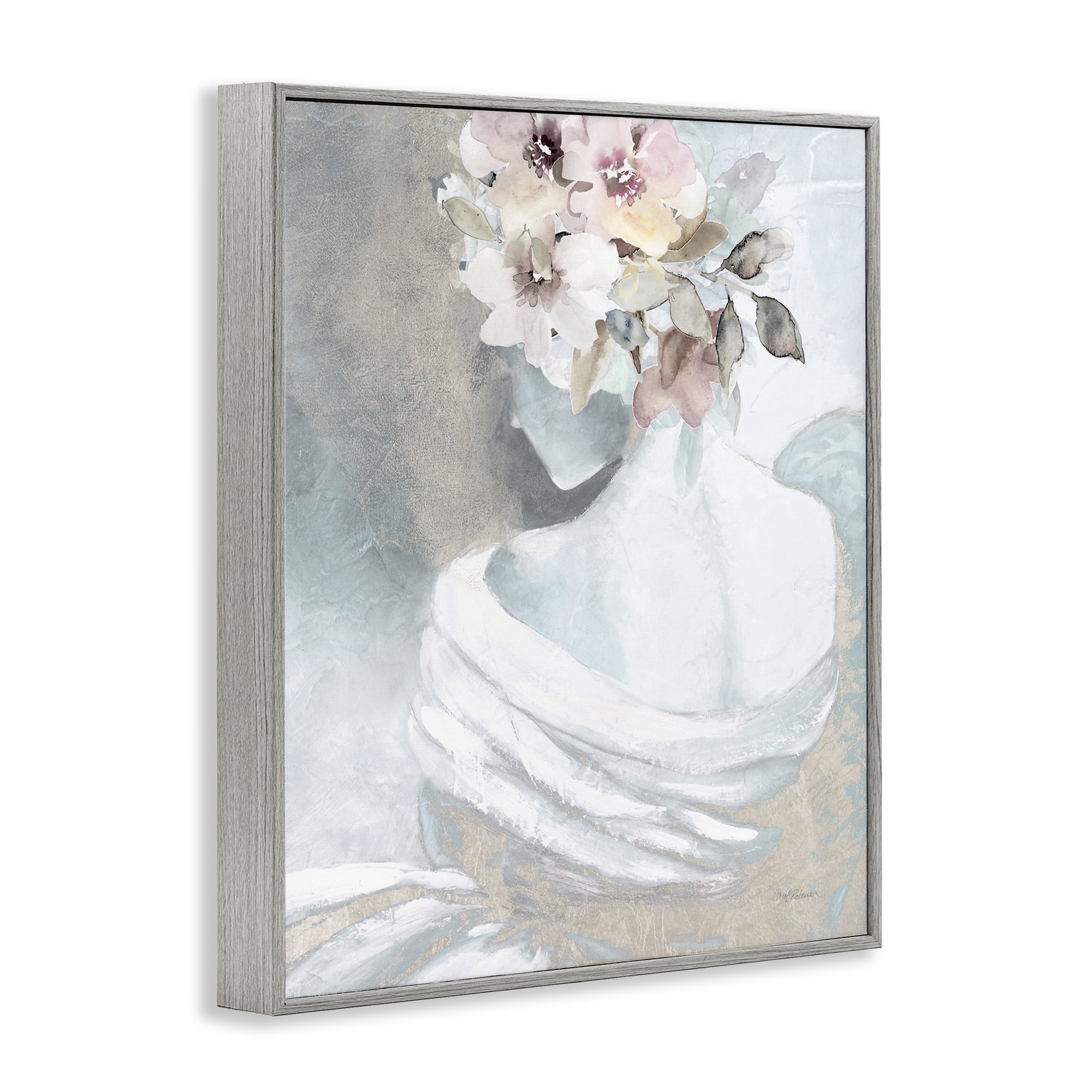 Stupell Industries Woman & Florals Visage Novelty Painting Gray Framed Art Print Wall Art, 16 x 20