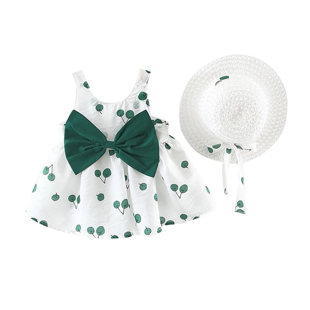 Sunnyoo Tenues d'Été pour Bébés Filles Robe Princesse Sans Manches avec Nœud et Chapeau