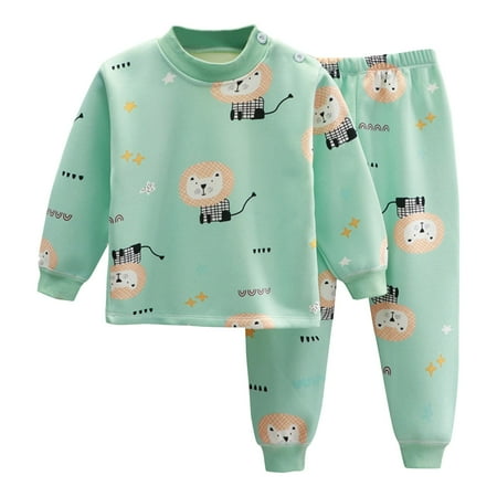 

Gunia Girls Pajamas Warm Cartoon Printed Long Sleeve Underwear Set With Velvet Toddler Pajamas Loungewear Set