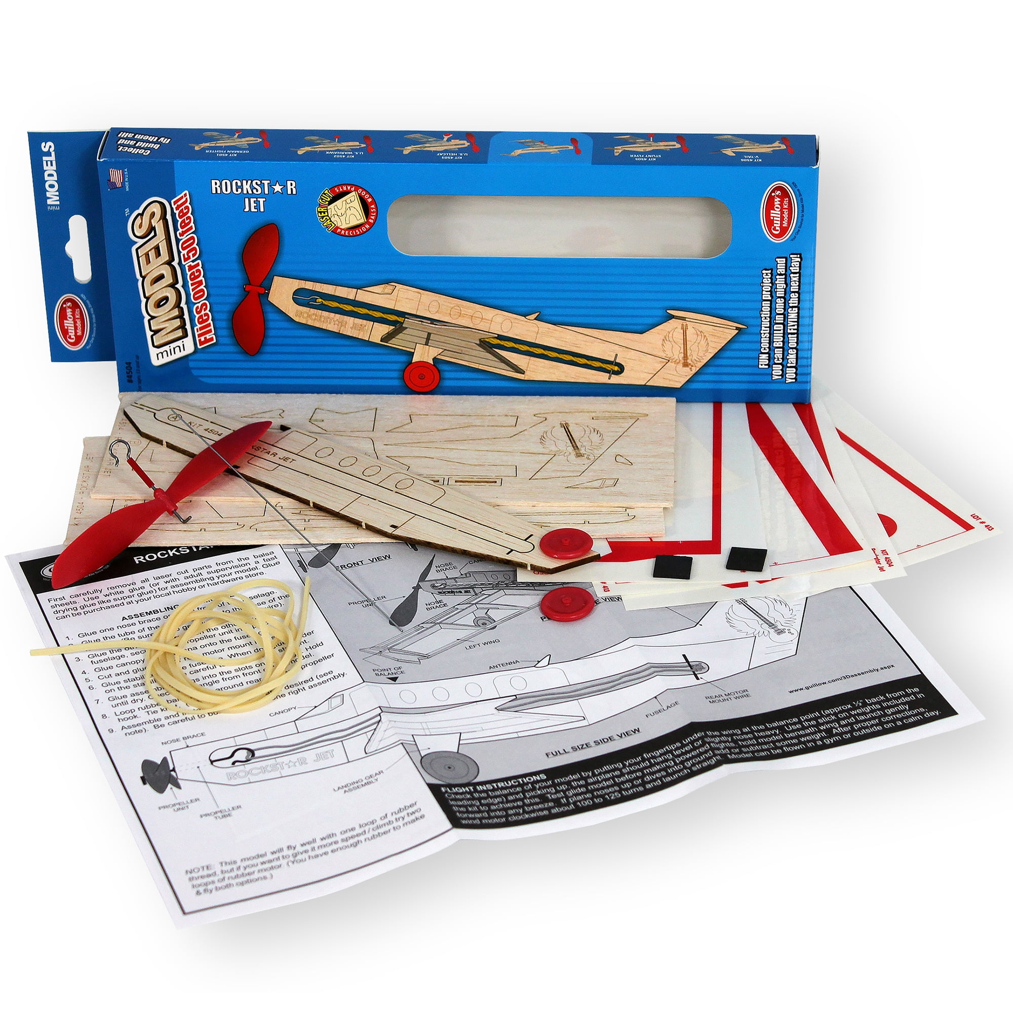 Guillow's: miniModel Kit - Rockstar Jet - Classic Balsa Wood, DIY Airplane Building Project, Laser-Cut Parts, Build & Fly Hobby Collectible, 4504