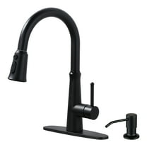 Wowow Pull Out Kitchen Faucet with Deck Plate & 5 Functions in Matte Black