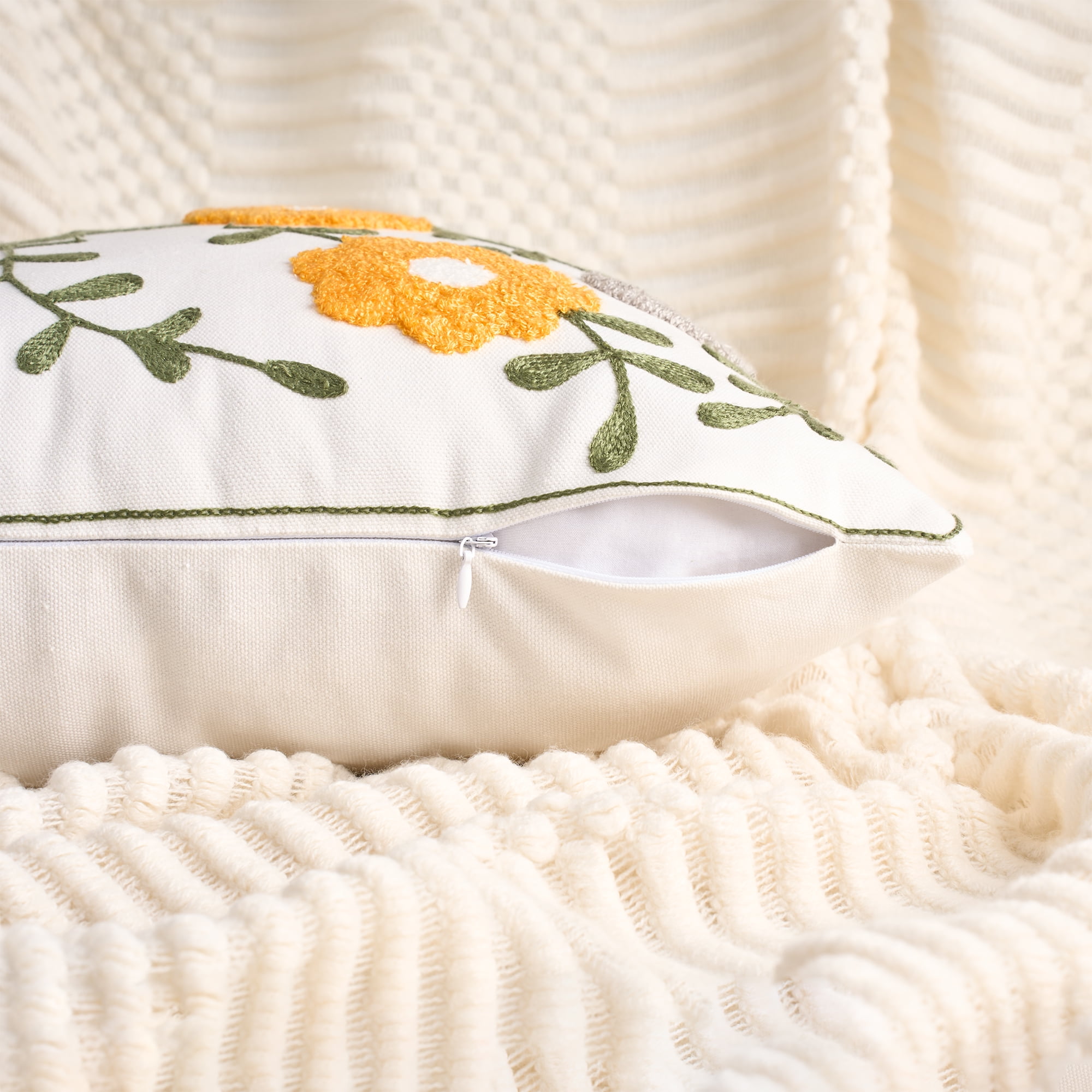 Unique Bargains Pack of 2 Flower Embroidered Throw Pillow Covers Yellow Purple