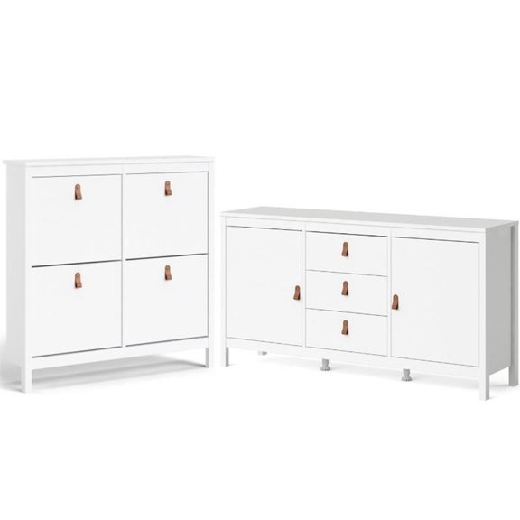 Home Square 2 Piece Furniture Set with Sideboard and Shoe Cabinet in White