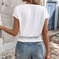 thumbnail image 5 of LEKWK Eyelet Tops for Women V Neck Short Sleeve Casual Summer Shirts Fashion Smocked Waist Solid Crop Top Beach Vacation Going Out Outfits, 5 of 5