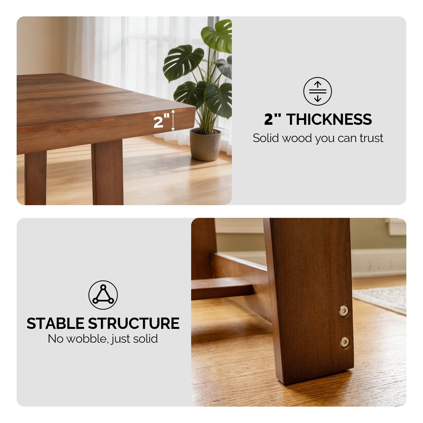 Ktaxon Pine Wood Dining Table for 4, 47.3" Rectangle 4-Person Indoor Farmhouse Kitchen Table Solid Wood Dinner Breakfast Table for Small Space, Apartment Friendly, Walnut