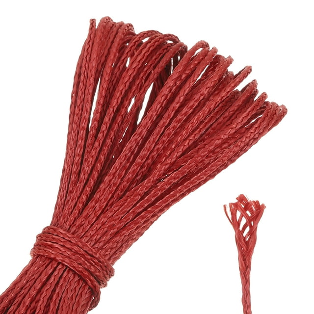 Uxcell 30Ft Braided Paracord Line, 200lb 1.1mm Diameter Multipurpose Utility Cord Rope Wind Chime String Kite Line Flame Resistant for Camping, Hot Air Balloon, Outdoor Survival, Red