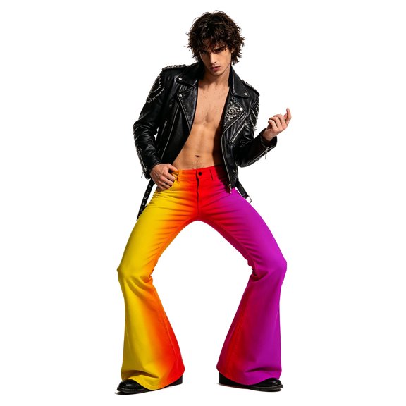 Tri Color Gradient Rock Flared Casual Pants Festival Bottom Trousers