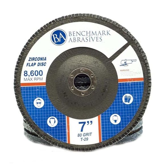 Benchmark Abrasives 7" x 7/8" Premium High Density Jumbo Zirconia Type 29 Flap Discs for Angle Grinder, 7 Inch Sanding Discs, Finishing, Deburring, Rust Removal - Grinding Wheels - (10 Pack) 80 Grit