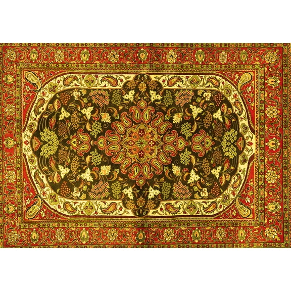 Ahgly Company Machine Washable Indoor Rectangle Persian Yellow Traditional Area Rugs, 5' x 7'