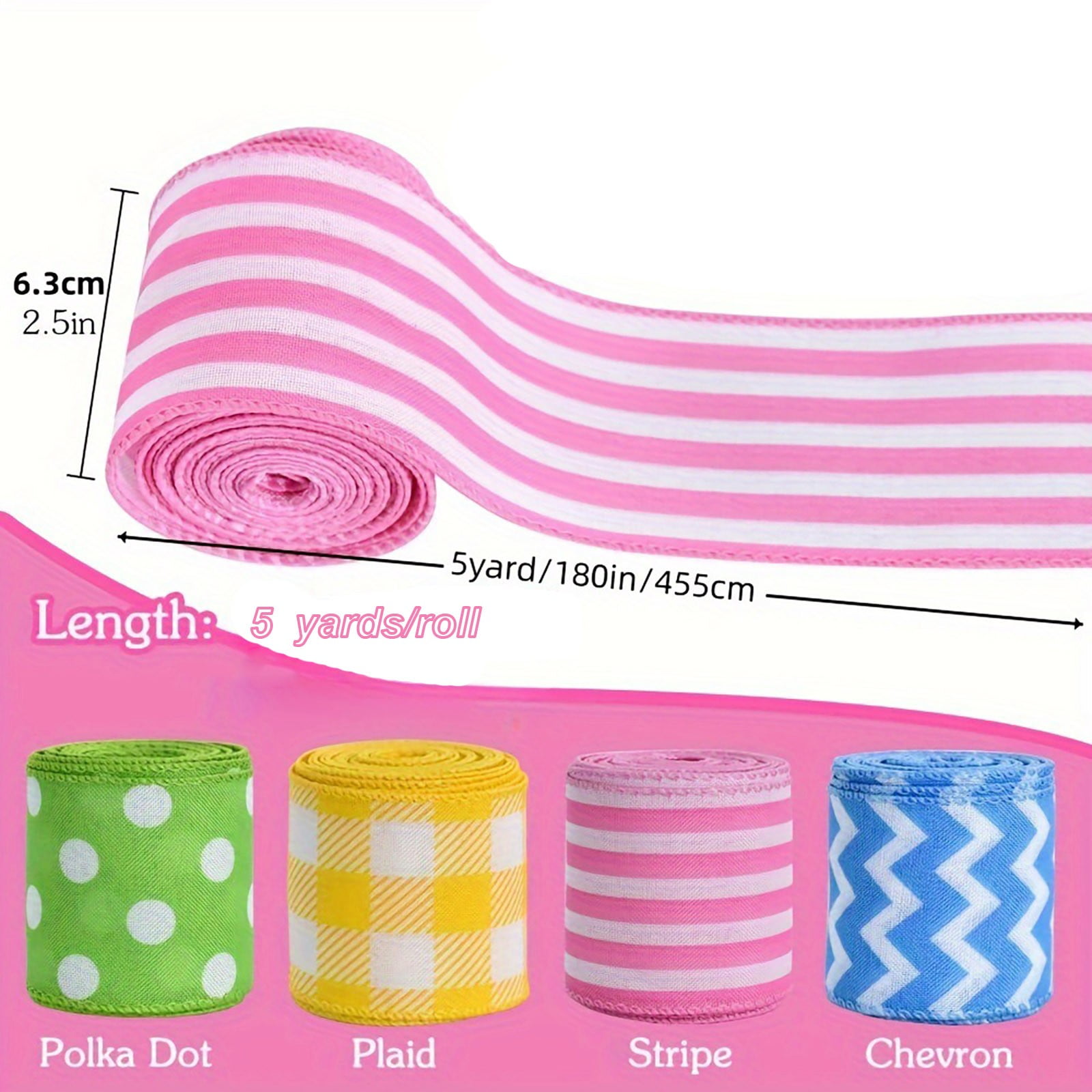 Colorful Plaids Fabric Ribbon 2.5 Inch x 5 Yards Spring Craft Ribbon for Easter Bow Making DIY, Decorative Gift Wrapping Ribbon for Wreath Crafts and Spring DIY Wrapping Supplies, 6 Rolls