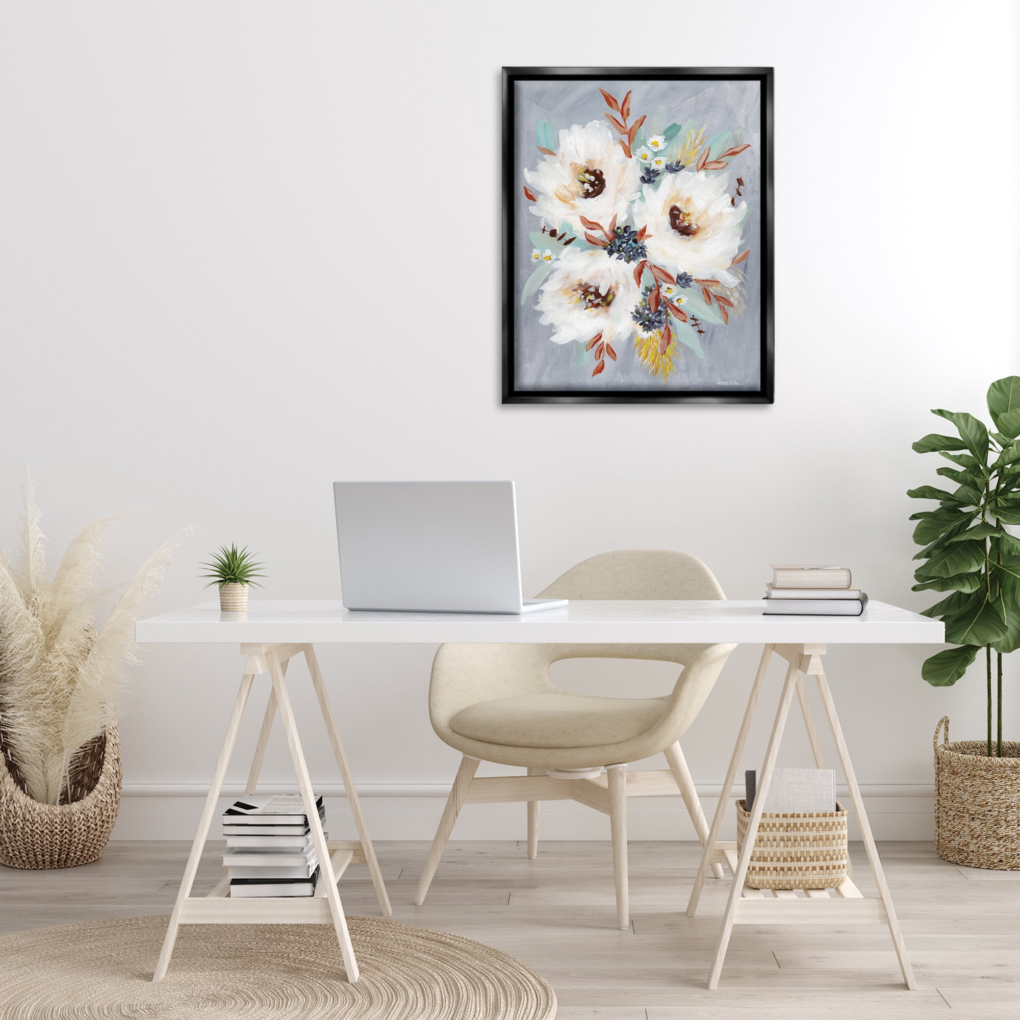 Stupell Industries White Flowers Trio Botanical & Floral Painting Black Floater Framed Art Print Wall Art, 25 x 31