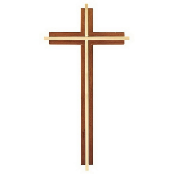 Jeweled Cross JC-1127 10"H Maple Hardwood Walnut Cross With Gold-Plated Inlay