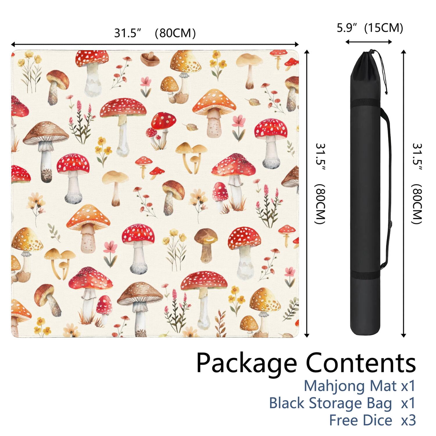 Square Botanical Style Mahjong Mat 31.5 Inches Crafted from Premium Rubber Featuring Anti-Slip Backing Grip and Noise Reduction Qualities for Multi-Game Table Protection