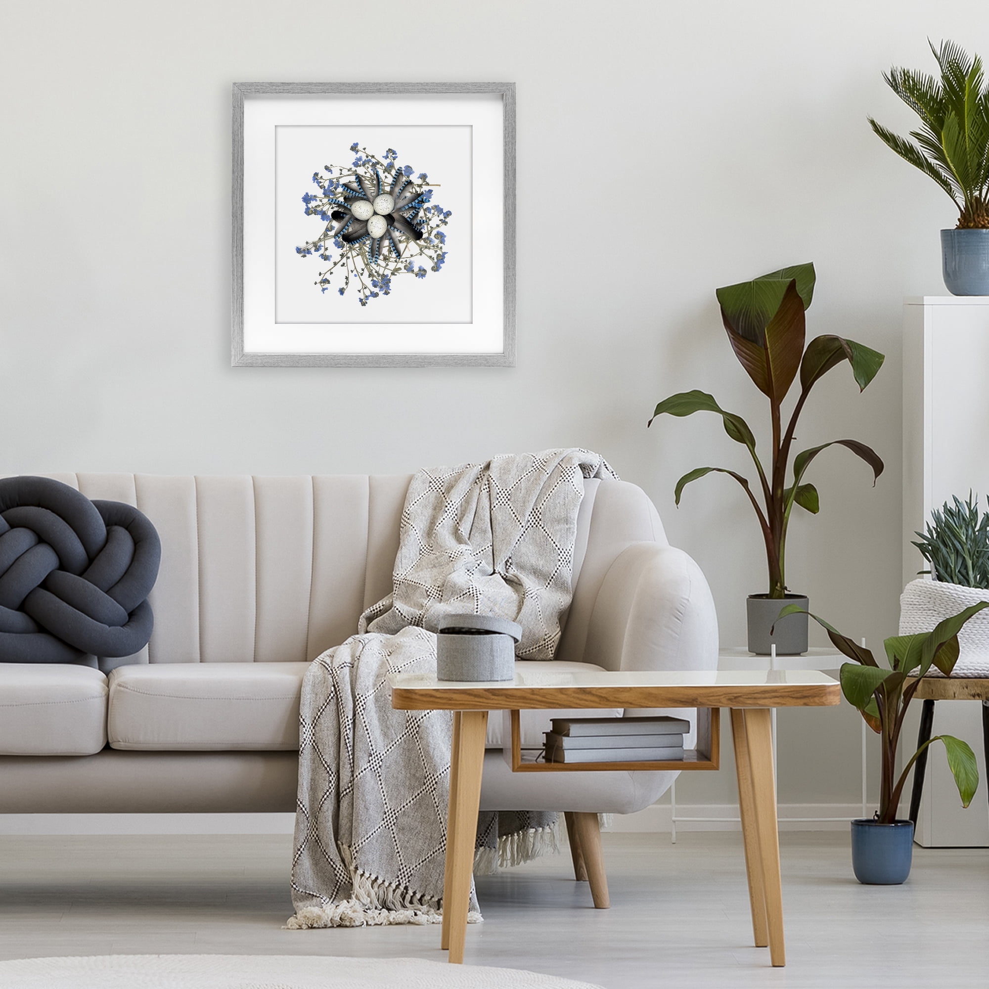 Stupell Industries Feathered Nest & Blue Florals Gray Framed Print Under Glass, design by Beth Adoette