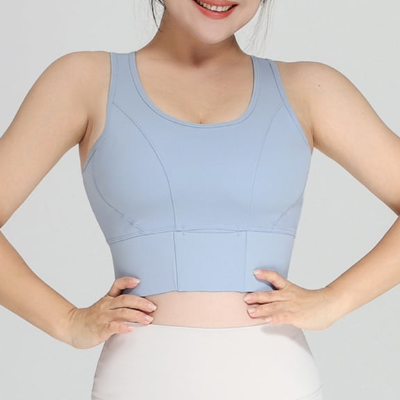 Women Bras Bagged Sports Underwear High Waist Gathered Abdominal Heart Showing Thin Yoga Bra Beautiful Back Hollowed Out Fitness Bra Comfortable Bras for Women Blue XL