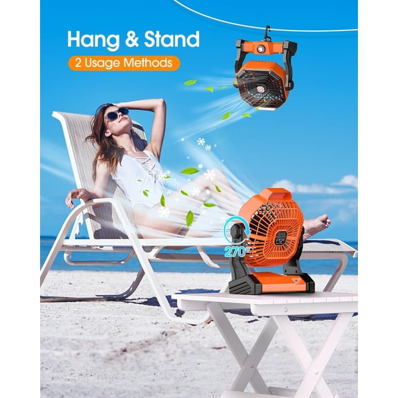 10800mAh Powered Fan with LED , 8-inch Rechargeable Outdoor Tent Fan for Camping