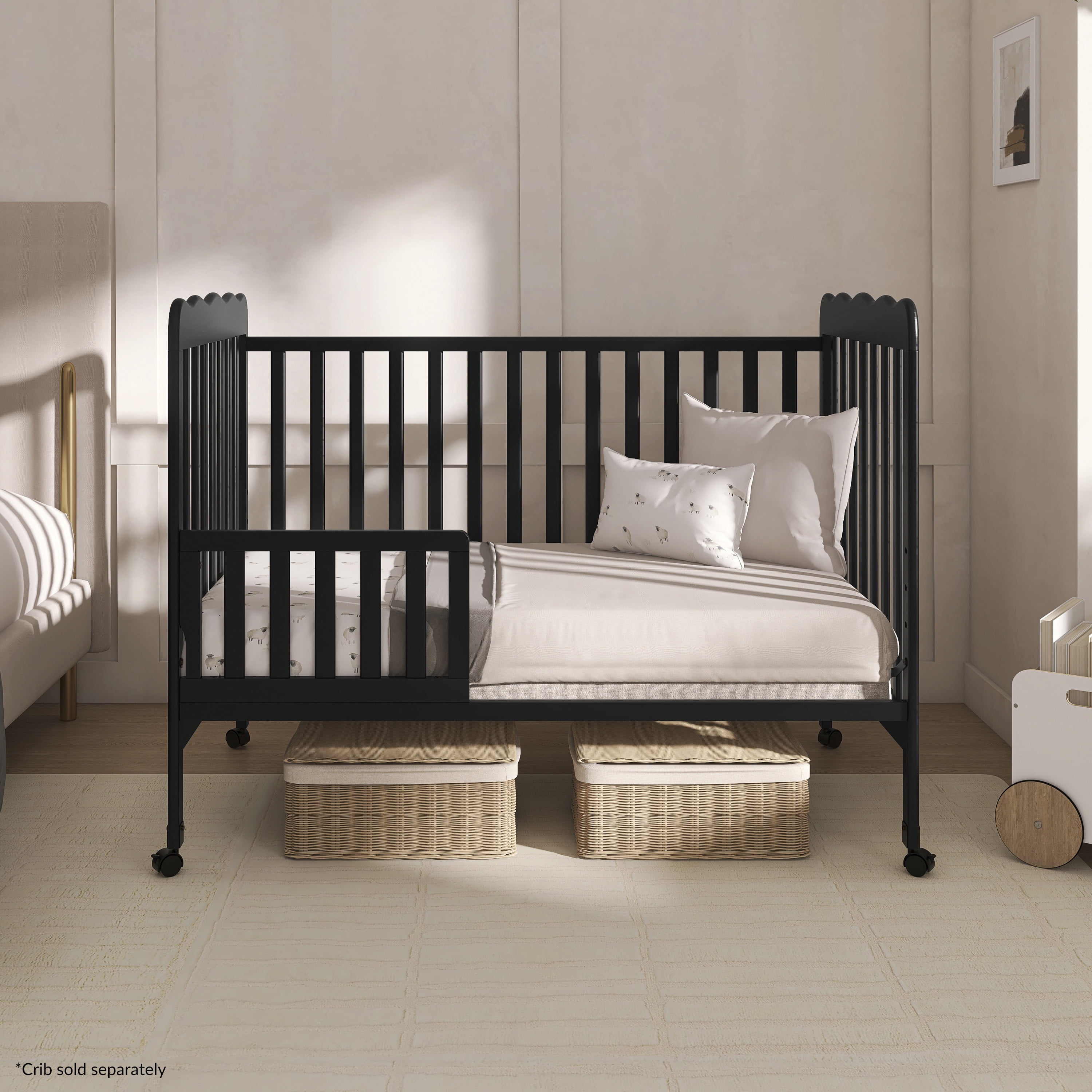 Dream On Me Convertible Crib Toddler Guard Rail in Black, Converts Cribs to Toddler Beds