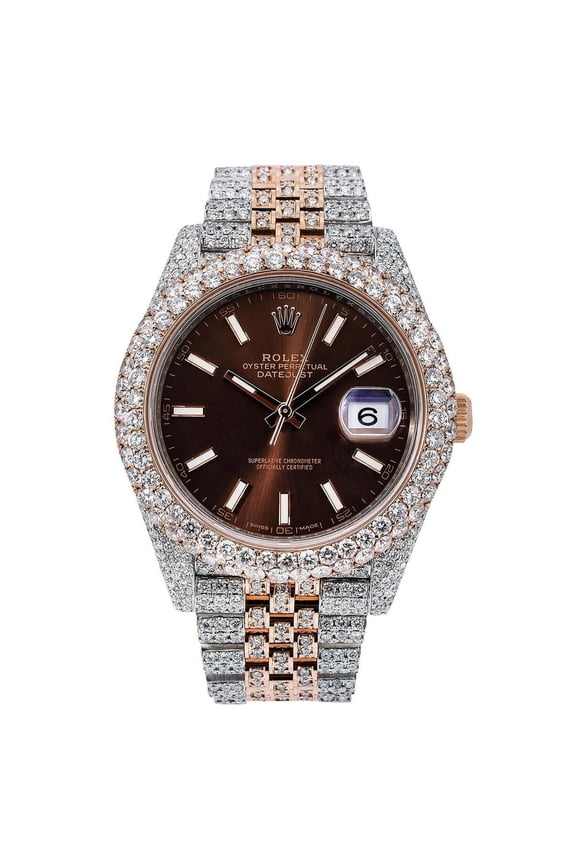 Pre-Owned Rolex Datejust 36MM 126331 Chocolate Dial Diamond Bezel Two Tone Rose Gold Full Diamond Jubilee Bracelet 22.75ct