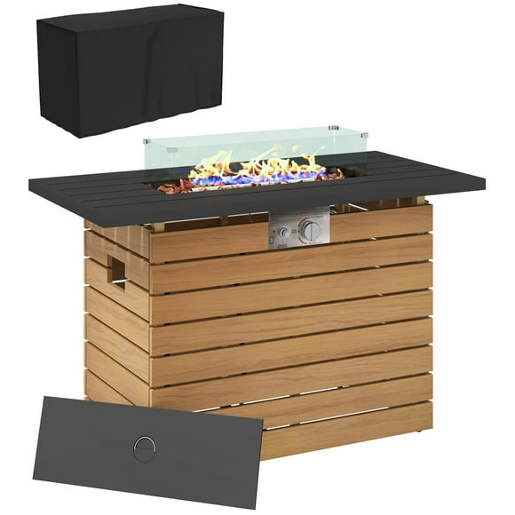 Outsunny 43" Propane Fire Pit Table with Glass Wind Guard 50,000 BTU