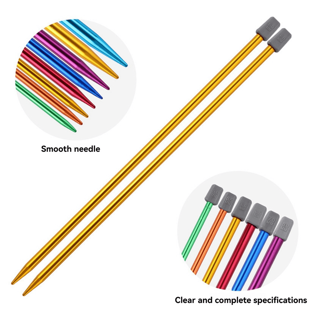 Symkmb 14PCS Stainless Steel Knitting Needles Set Pointed Needles Knitting Crochet Supplies for Beginners Handmade(2-10mm) 35cm Stainless steel Multicolor